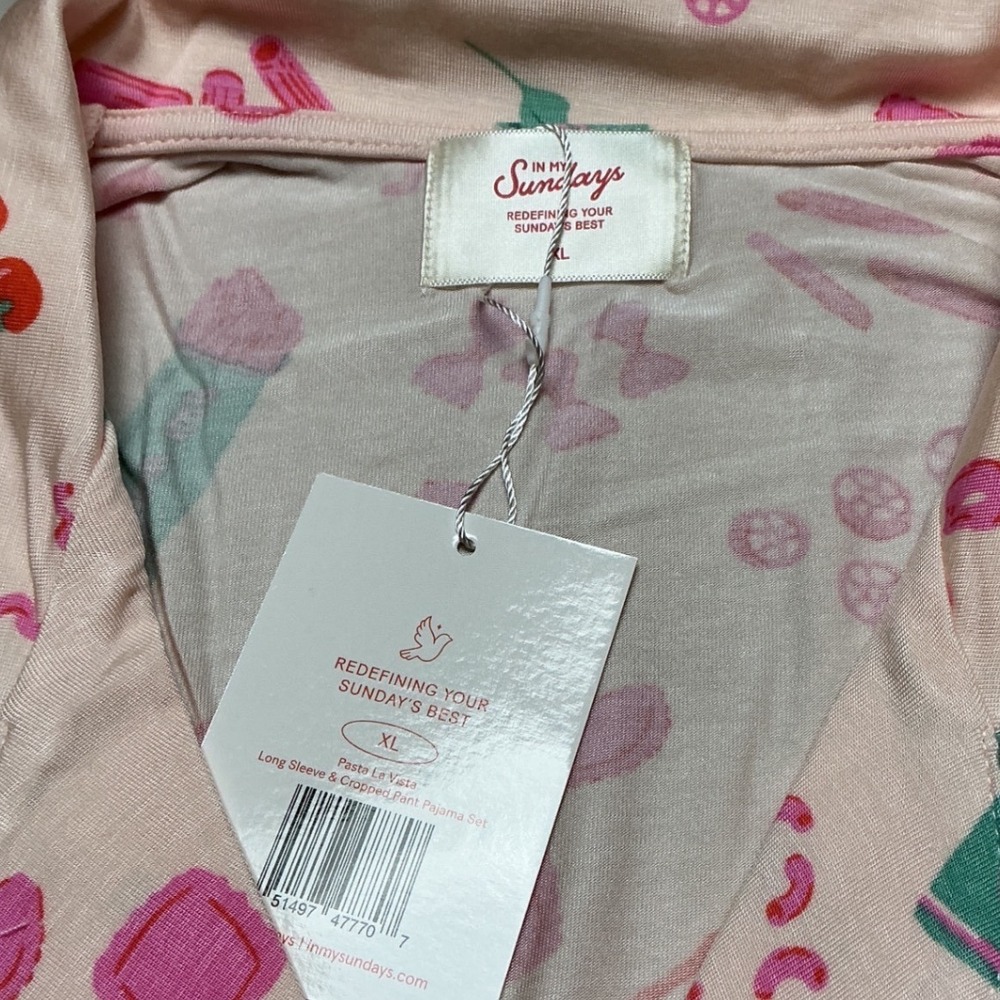 In My Sundays Pasta La Vista Pajama Set Pink XL New With Tags - Picture 5 of 7